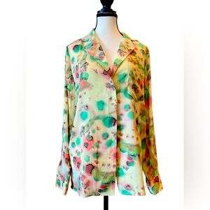 Wilfred Pink and Green Graphic Long Sleeve Blouse, EUC Size M